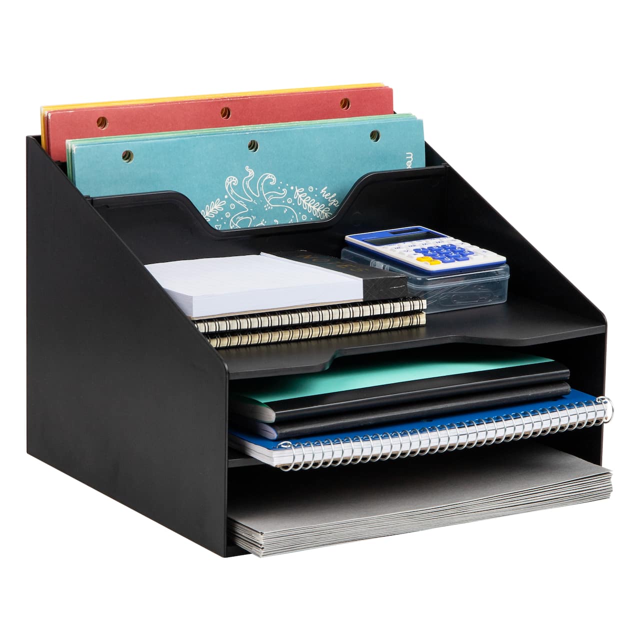 Mind Reader Desktop Organizer, Vertical File Holder, Paper Trays, Office, Plastic, Black